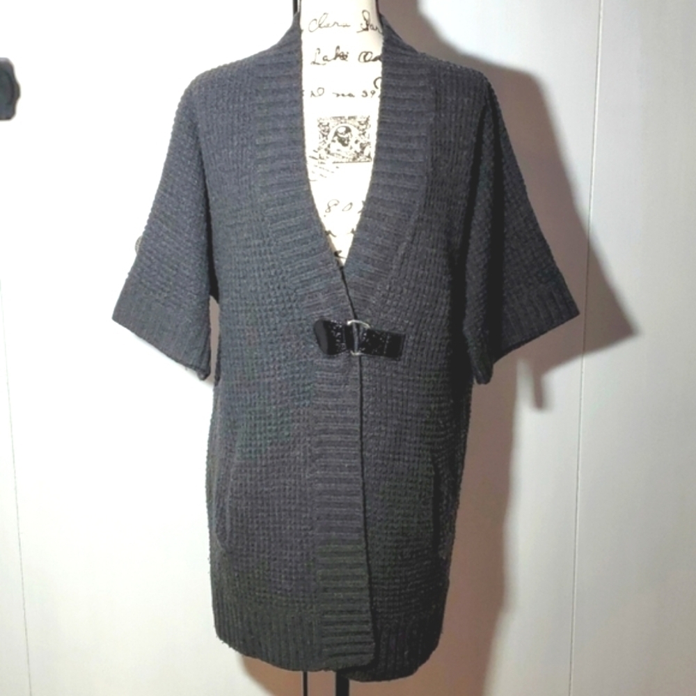 Cynthia Rowley| Womens Black Chunky Knit Wool Clasp Open Cardigan Cozy Sz.1X